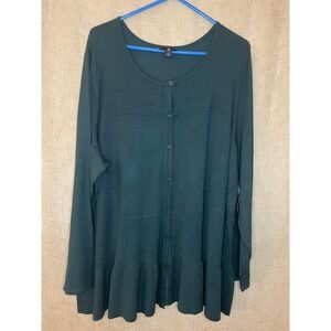 Jason Wu Green Button-Down Cardigan Sweater Ruffle Hem Plus Size 3X‎